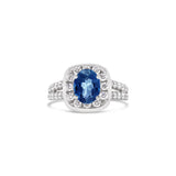 Oval Sapphire Rounded Edge Square Halo Lab Grown Diamond Engagement Ring, Sydney Engagement Ring