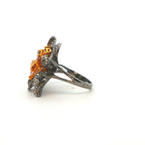 Coloured Diamond Floral Cocktail Ring in Blackened Gold, Gold Jewellery Sydney Australia
