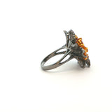 Coloured Diamond Floral Cocktail Ring in Blackened Gold, Gold Jewellery Sydney Australia