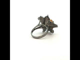 Coloured Diamond Floral Cocktail Ring in Blackened Gold, Gold Jewellery Sydney Australia