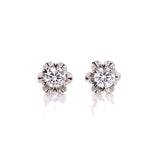 18k White Gold Diamond Stud Earrings With Floral Cut Edging, Gold Jewellery Sydney Australia