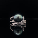 Double Shank Pearl Diamond Ring, Gold Jewellery Sydney Australia