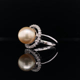 Diamond Halo Pearl Ring, Gold Jewellery Sydney Australia