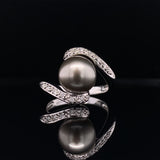 Double Curve Diamond Pearl Ring, Gold Jewellery Sydney Australia