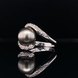 Double Curve Diamond Pearl Ring, Gold Jewellery Sydney Australia