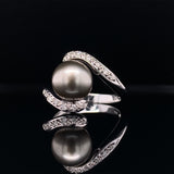 Double Curve Diamond Pearl Ring, Gold Jewellery Sydney Australia