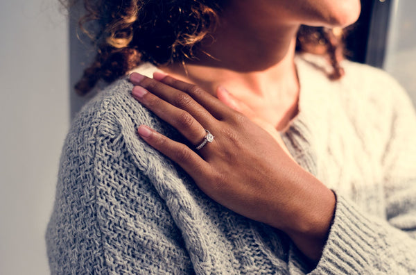 happy lady with diamond engagement ring