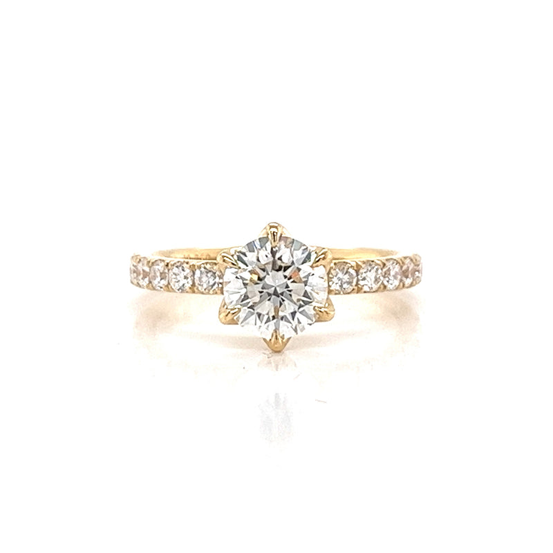 Yellow Gold Classic Six Prong Lab Grown Diamond Ring Setting
