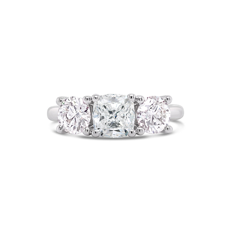 Three Stone Cushion Cut Lab Grown Diamond Ring