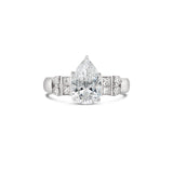 Pear Cut Lab Grown Diamond Engagement Ring With Princess Cut Diamond Side Stones