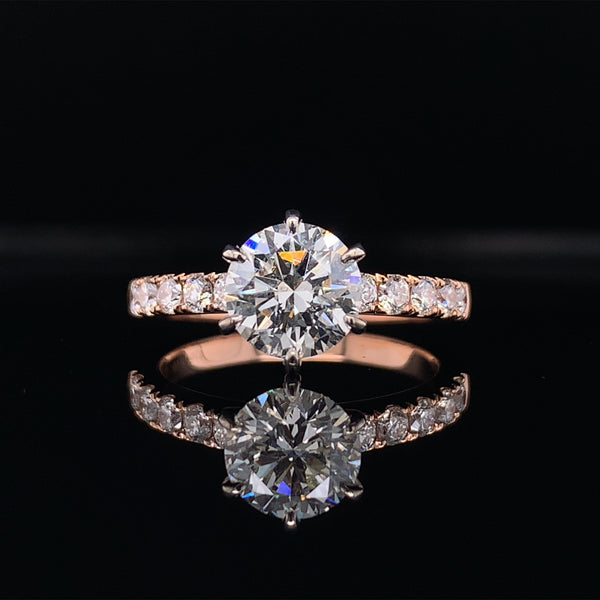 Rose Gold Six Prong Lab Grown Diamond Engagement Ring