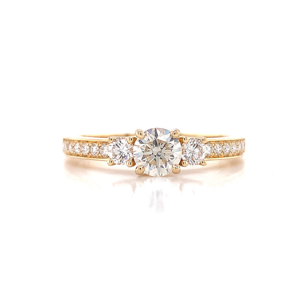 Yellow Gold Round Three Stone Lab Grown Diamond Engagement Ring