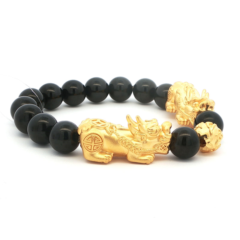 Black Bead 24k Pixiu Bracelet, Gold Jewellery Sydney Australia 
