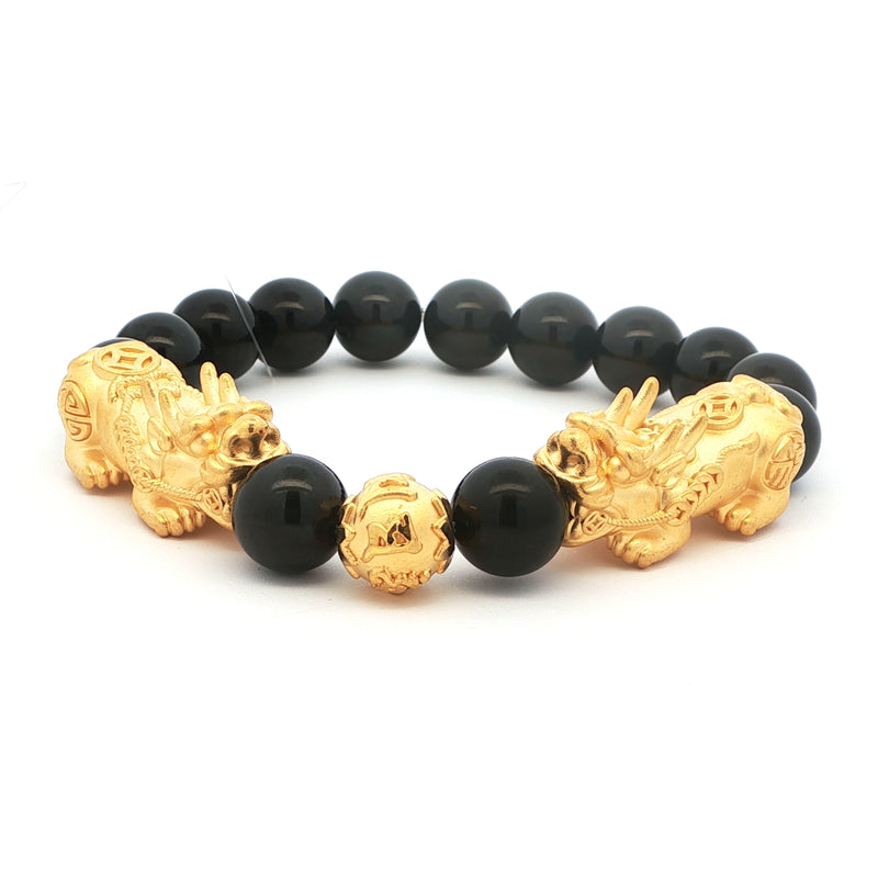 Black Bead 24k Pixiu Bracelet, Gold Jewellery Sydney Australia 