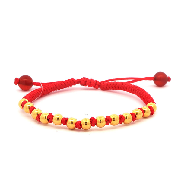 Beaded Bracelet with Gold Spheres on Red Cord, Gold Jewellery Sydney Australia 