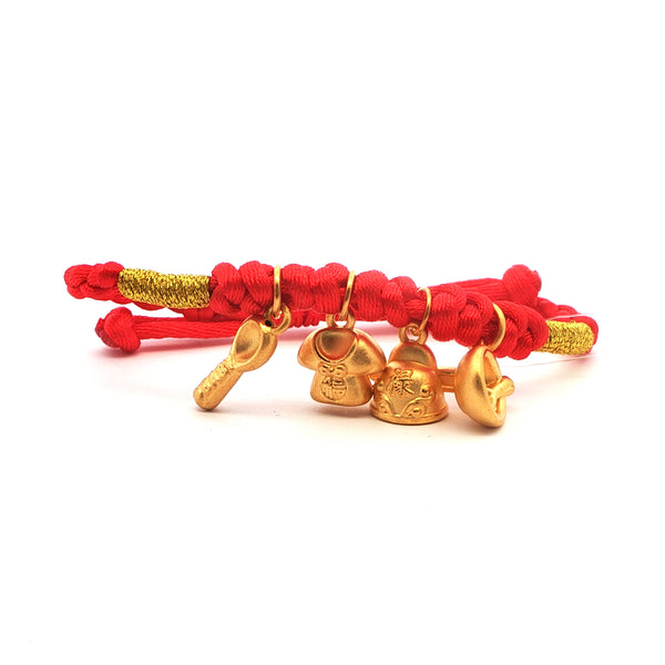 Lucky Gold Charm Bracelet on Red Cord, Gold Jewellery Sydney Australia 