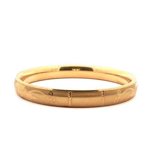 Elegant Gold Bangle with Floral Heart Design, Gold Jewellery Sydney Australia 