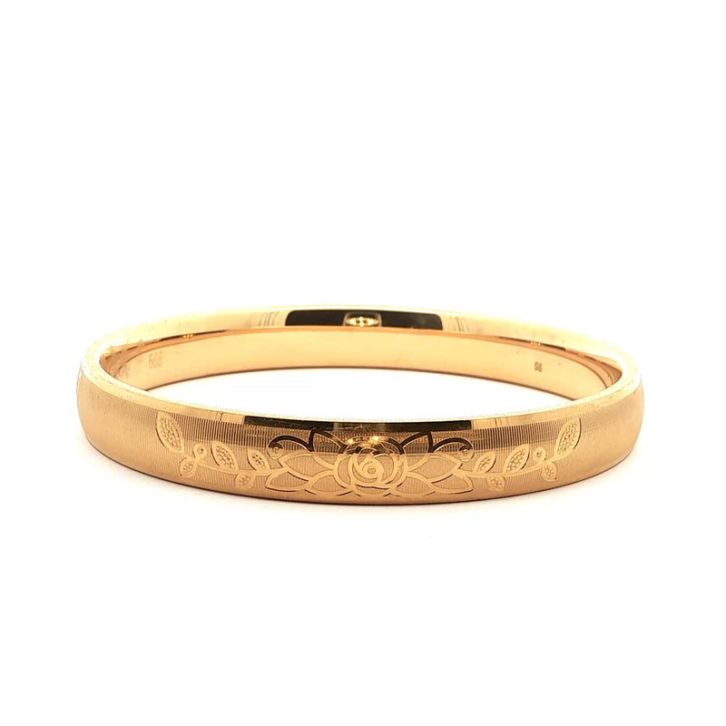 Elegant Yellow Gold Floral Etched Bangle, Gold Jewellery Sydney Australia 