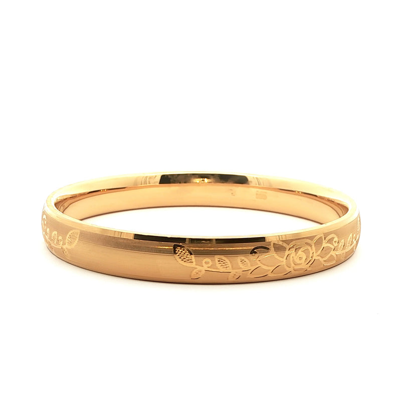 Elegant Yellow Gold Floral Etched Bangle, Gold Jewellery Sydney Australia 