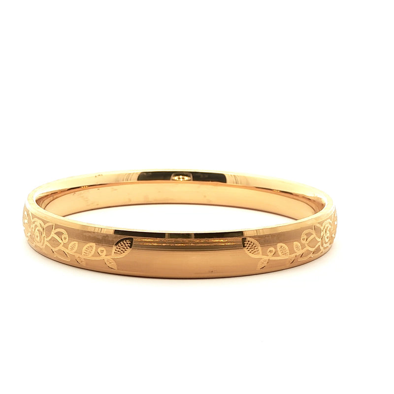 Elegant Yellow Gold Floral Etched Bangle, Gold Jewellery Sydney Australia 