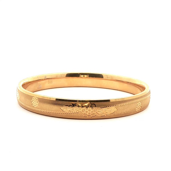 Classic Yellow Gold Flower Bangle, Gold Jewellery Sydney Australia 