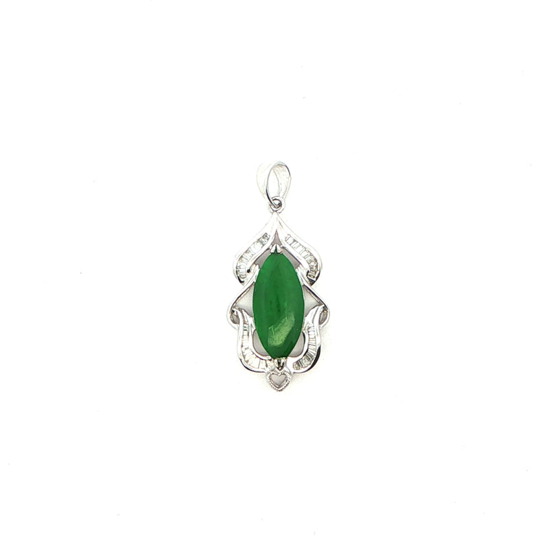 White Gold Pendant with Timeless Green Jade, Gold Jewellery Sydney Australia 