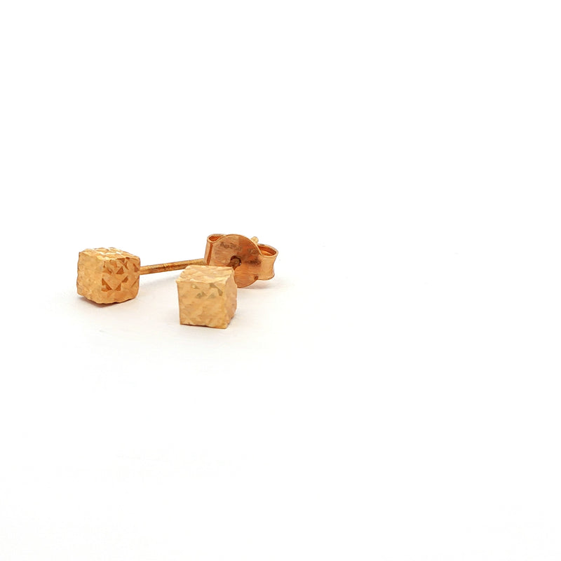 Geometric Rose Cube Stud Earrings, Gold Jewellery Sydney Australia 