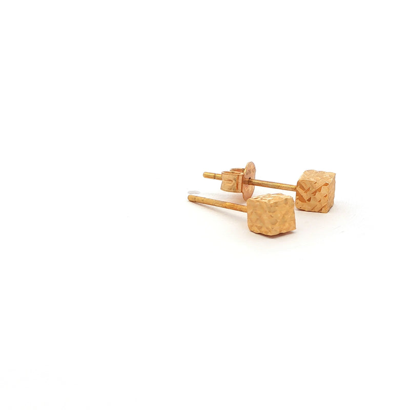 Geometric Rose Cube Stud Earrings, Gold Jewellery Sydney Australia 