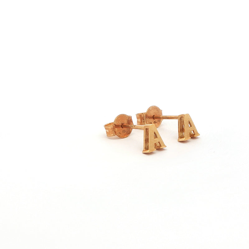 Yellow Gold Letter "A" Stud Earrings, Gold Jewellery Sydney Australia 