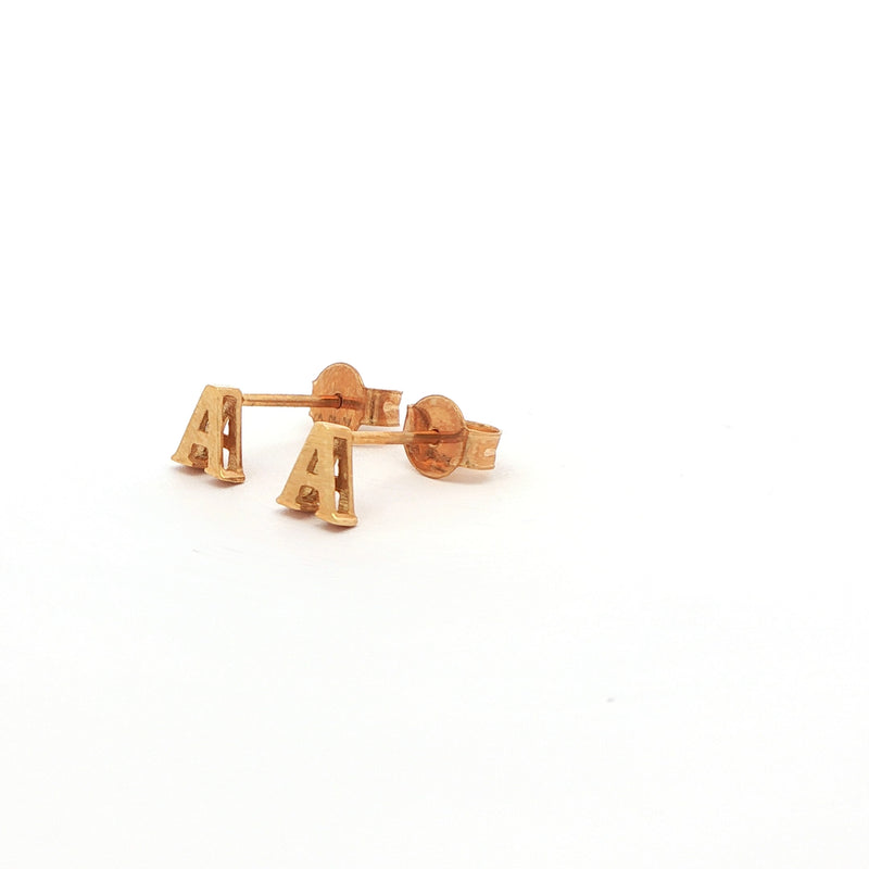 Yellow Gold Letter "A" Stud Earrings, Gold Jewellery Sydney Australia 