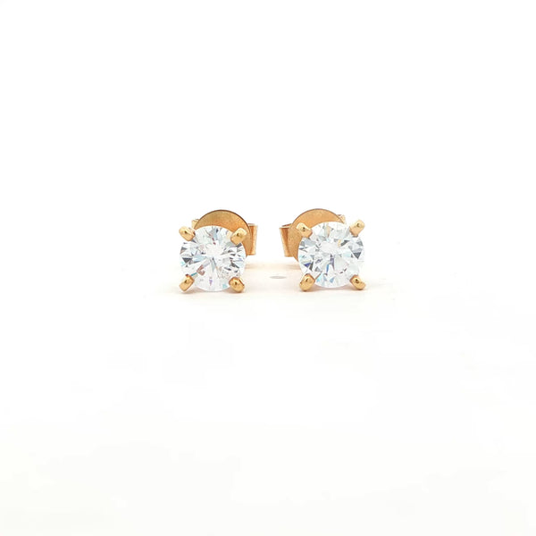 Classic Yellow Round Cut Cubic Zirconia Stud Earrings, Gold Jewellery Sydney Australia 