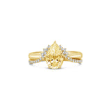 Pear Cut Lab Grown Diamond Engagement Ring With Matching Crown Wedding Band Set