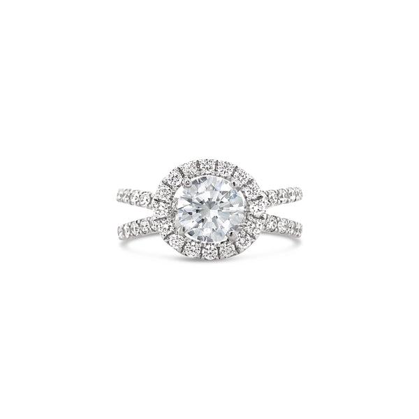 Round Halo Split Shank Lab Grown Diamond Ring