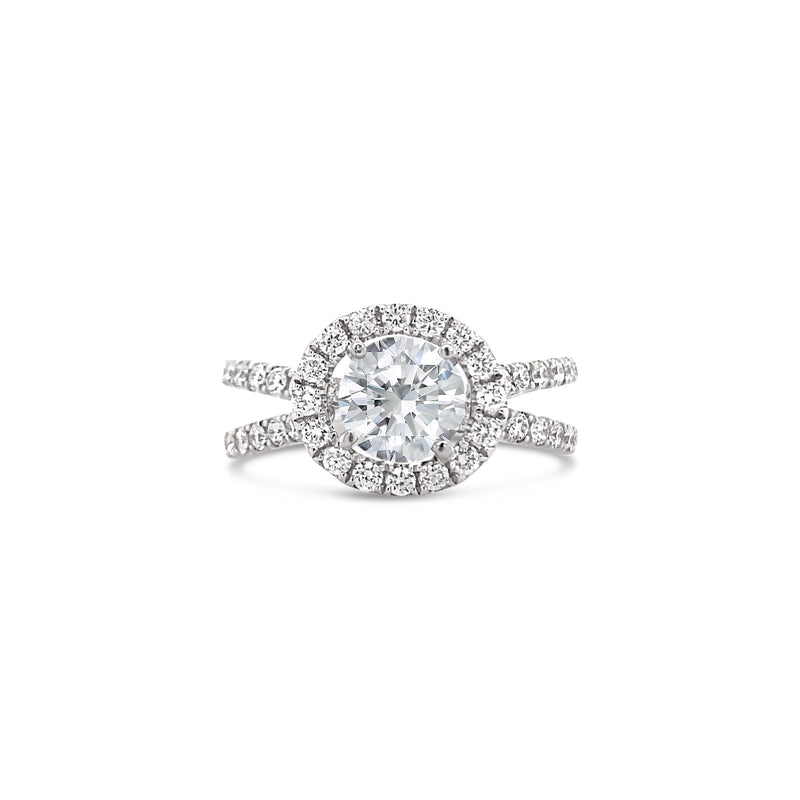 Round Halo Split Shank Lab Grown Diamond Ring