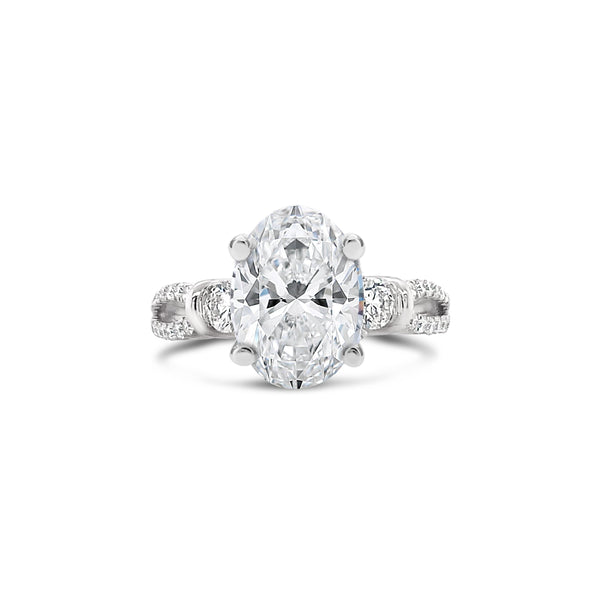 Oval Cut Lab Grown Diamond Antique Style Split Shank Diamond Ring