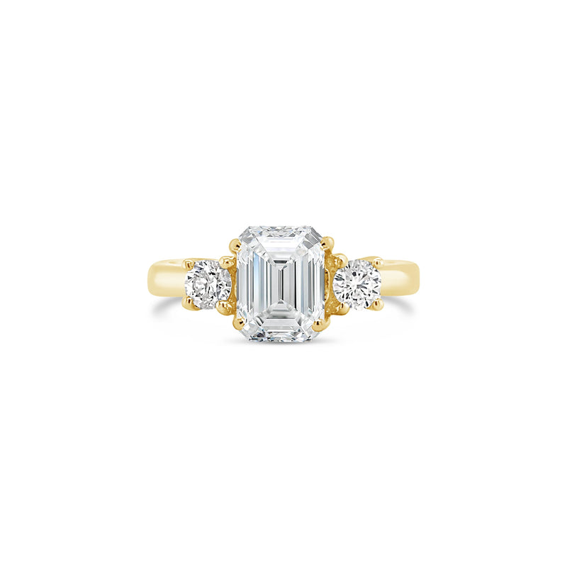 Three Stone Emerald Cut Lab Grown Diamond Engagement Ring