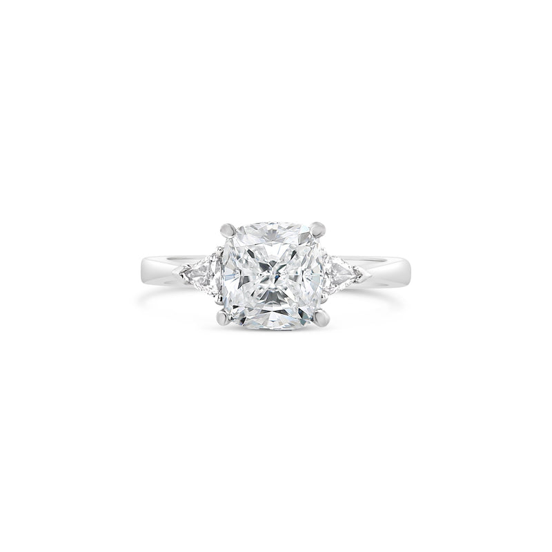 Three Stone Cushion Cut Lab Grown Diamond Engagement Ring