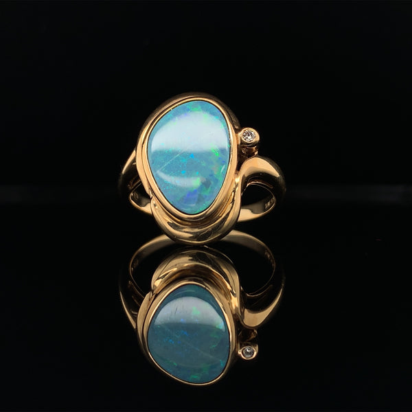 yellow gold oval opal diamond ring