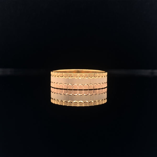 yellow gold semi circle etch ring