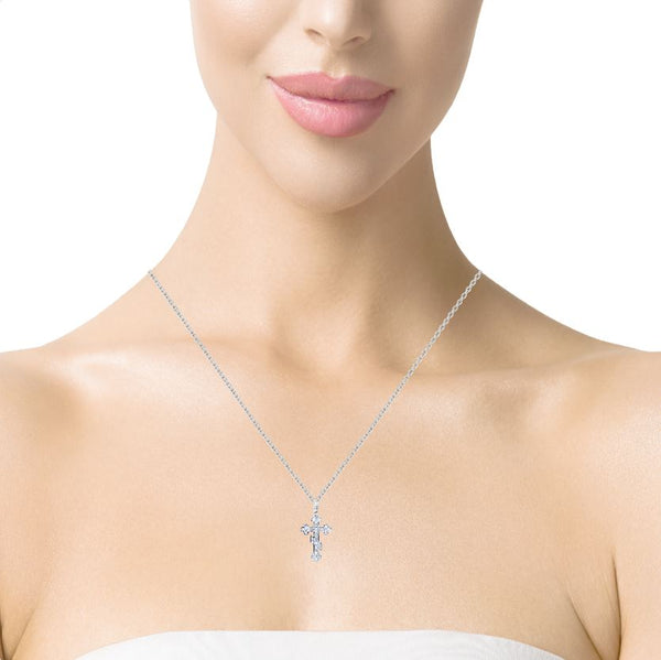 18k White Gold Diamond Cross Pendant