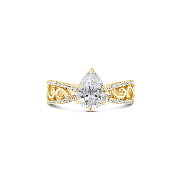 Pear cut antique style engagement ring