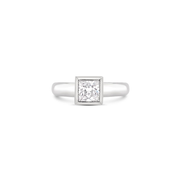 Princess cut bezel setting, Sydney Engagement Ring 
