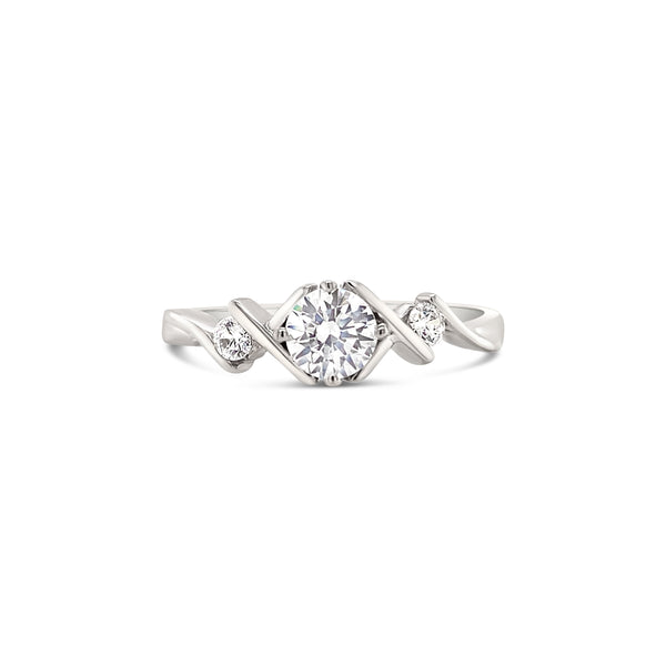 Modern three stone engagement ring