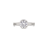 Halo engagement ring with twin lines