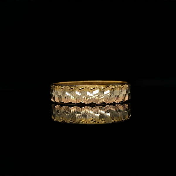 18k White, Yellow and Rose Gold Ring with etching
