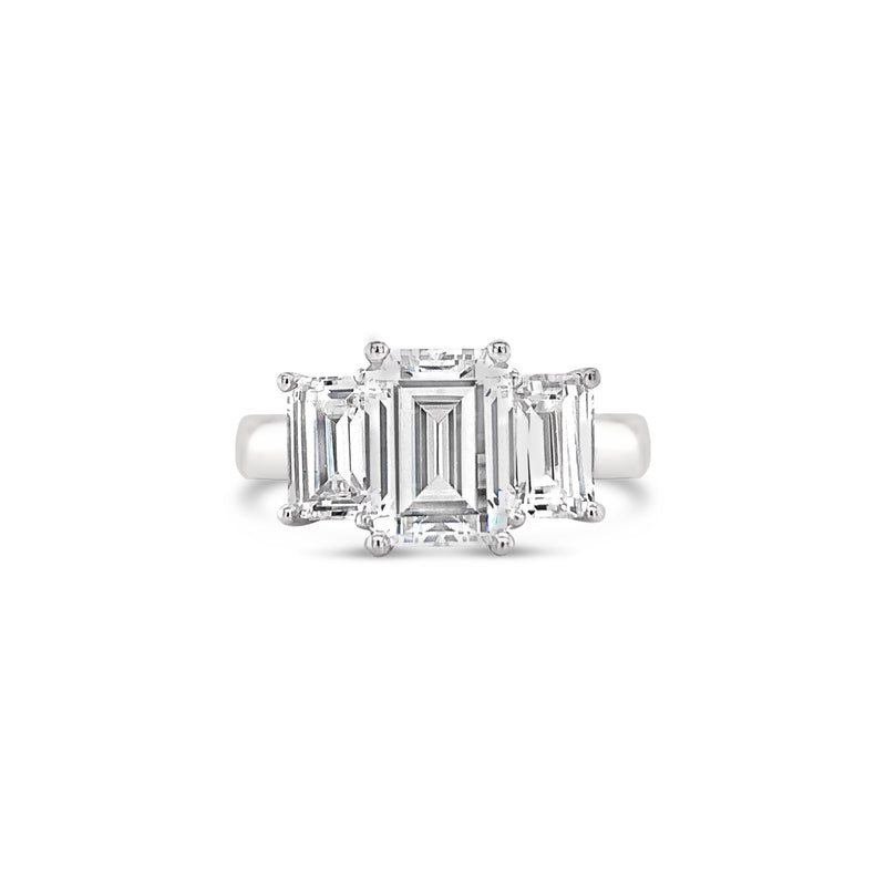 Three stone Emerald Cut Diamond Engagement Ring