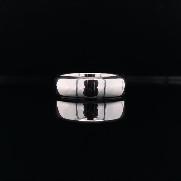 wide white gold men's wedding band with polished finish
