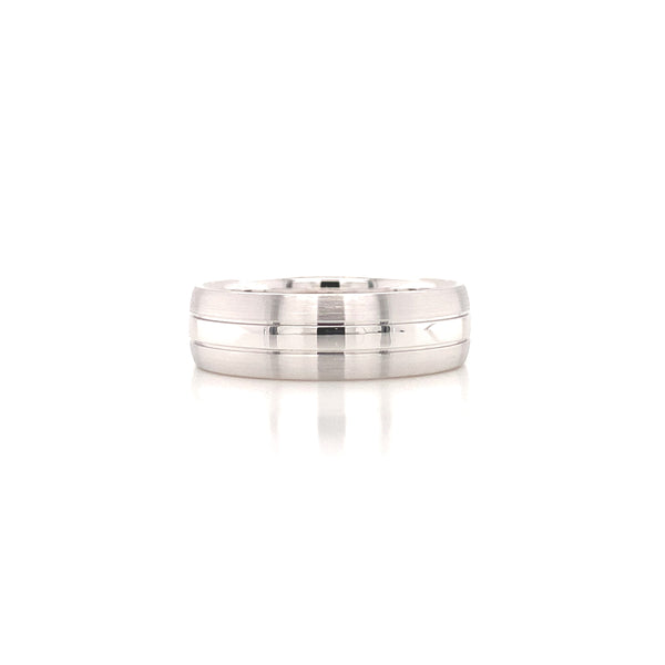 men's rounded centre groove gold wedding ring