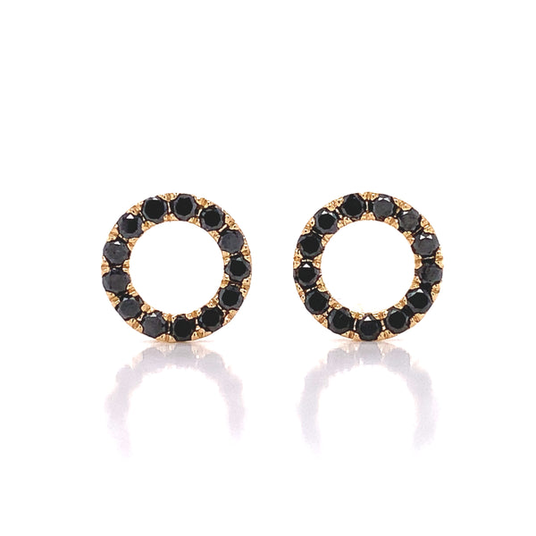 Yellow Gold Black Diamond Circle Earring