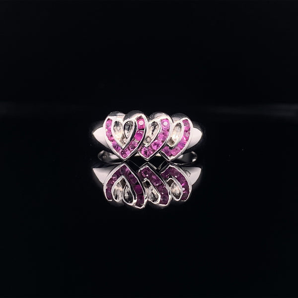 triple ruby hearts ring